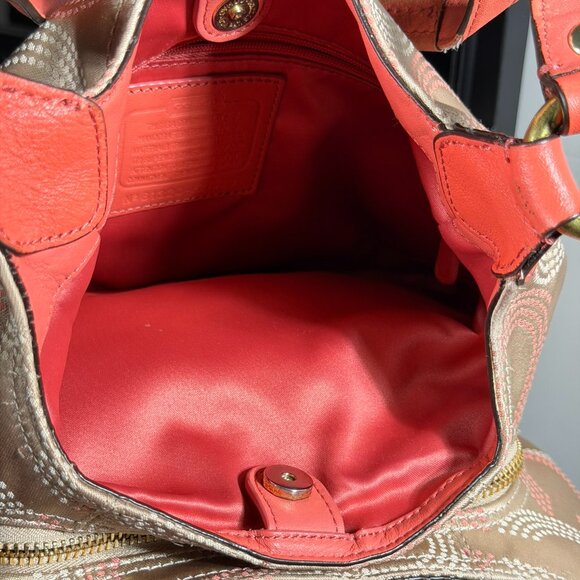 Coach Op Art Hobo Shoulder Bag — Tan & Coral/Salmon  - AS IS - Picture 14 of 15
